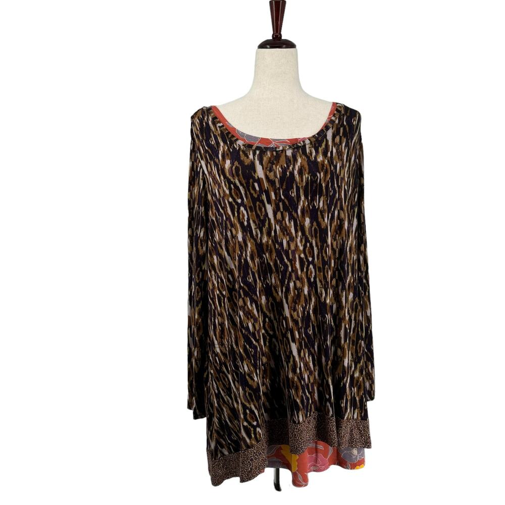 LOGO Lori Goldstein 2X Layered 2 Pc Tunic Top A310991 Long Sleeve Loose Fit Boho